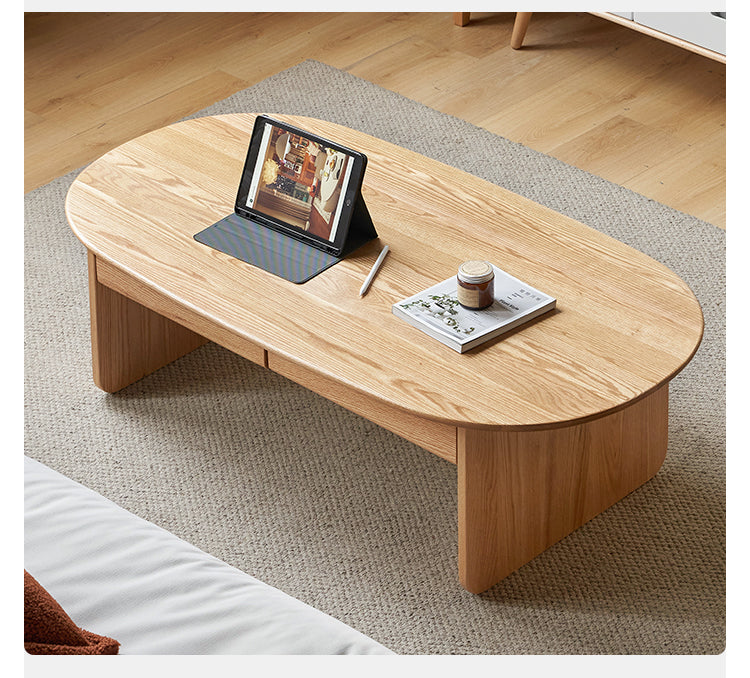 Oak solid wood rock board  low coffee table with drawer