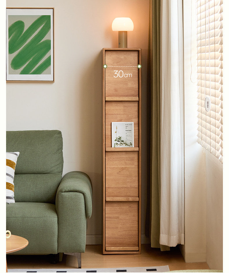 Solid RubberWood Minimalist Side Cabinet with Narrow Opening and Flip Doors