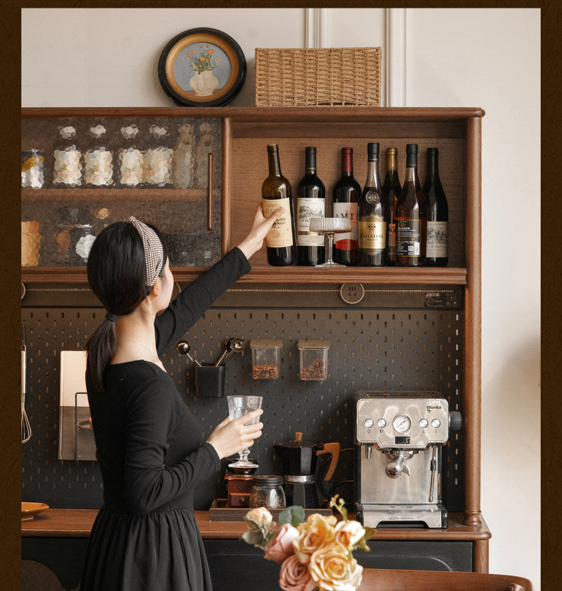 Ash Solid Wood Sideboard with American Retro Style and Storage Cabinet