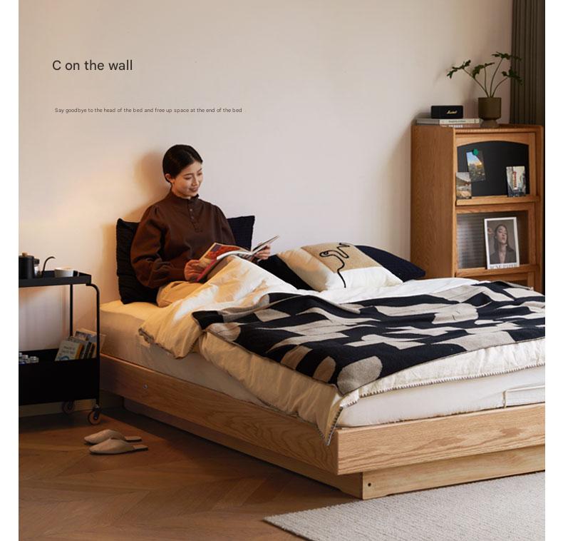 Oak solid wood platform bed, headboard-free bed suspension bed.