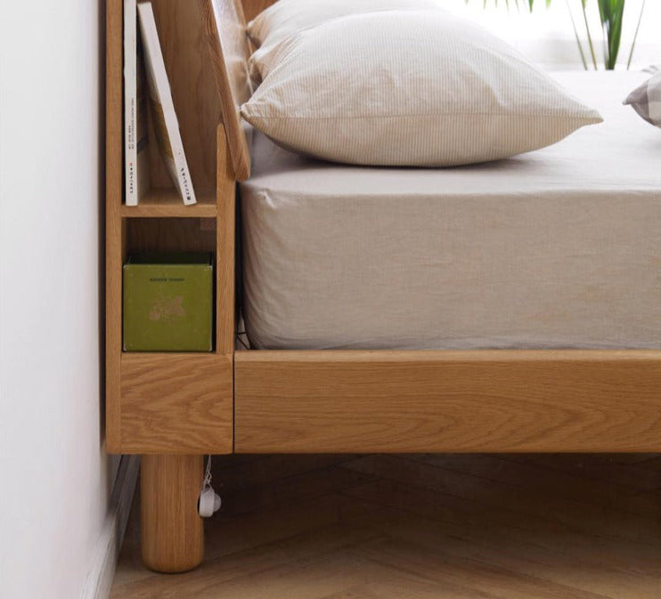 Oak Solid Wood Soft Light With Bookshelf Bed