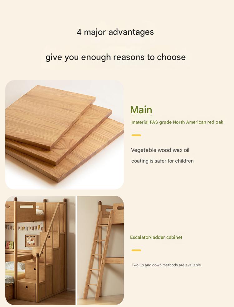 Oak solid wood Loft bed with cabinet