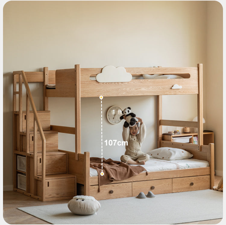 Oak Solid Wood Children's Cloud Bunk Bed