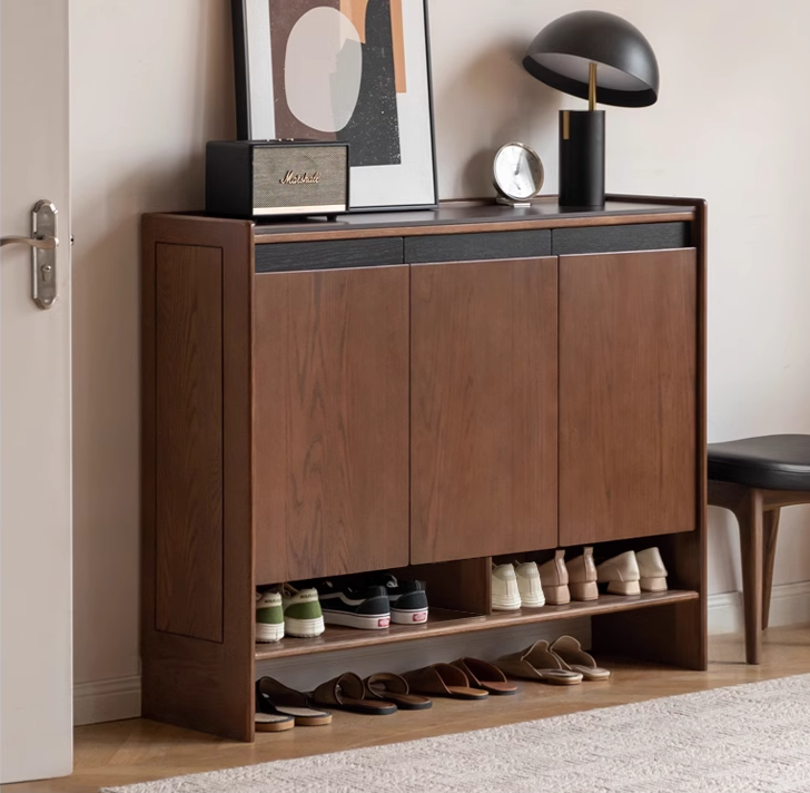 Oak Solid Wood Modern Rock Board Shoe Cabinet