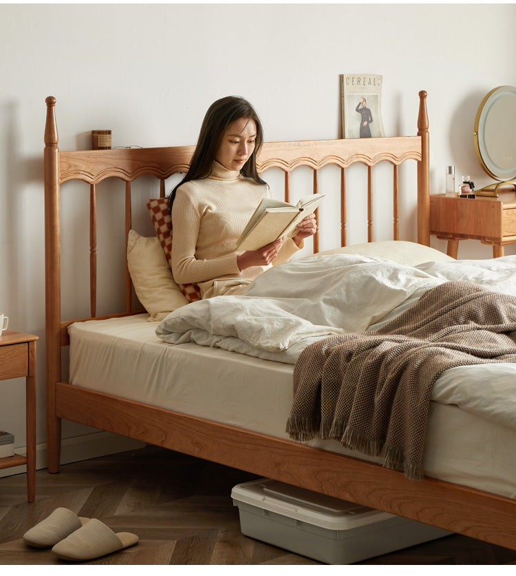 Cherry Solid Wood Modern French Retro Bed