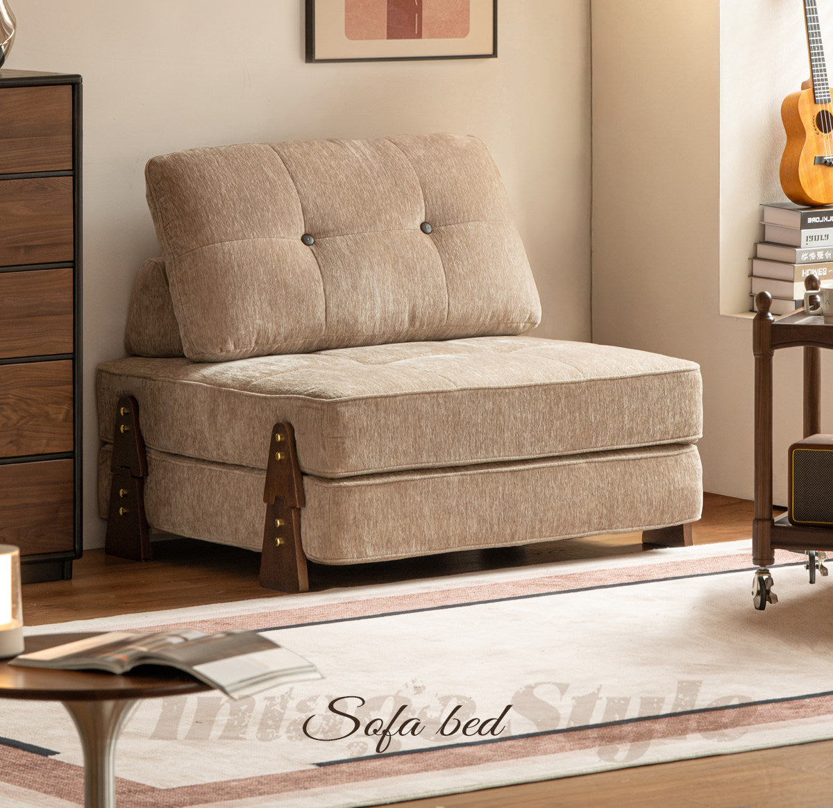 4-in-1 Convertible Ottoman Sofa Bed with Tufted Cushion