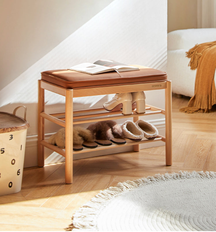 Beech Solid Wood Nordic Soft Cushion Shoe Changing Stool