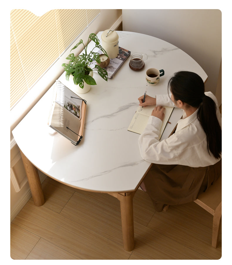 Ash solid wood retractable rock plate dining table