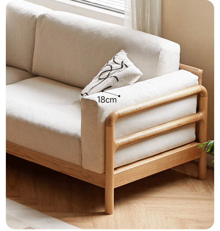 Oak Solid Wood Modern Straight Fabric Sofa