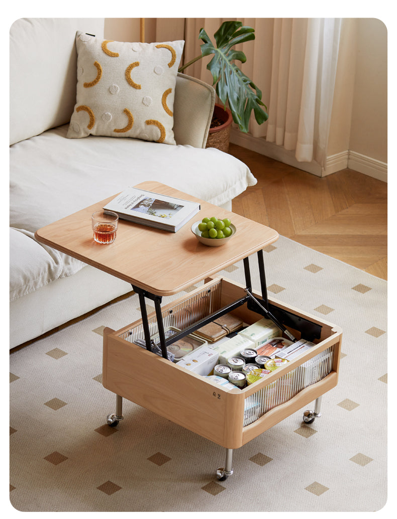 Beech solid wood lifting movable trolley coffee table