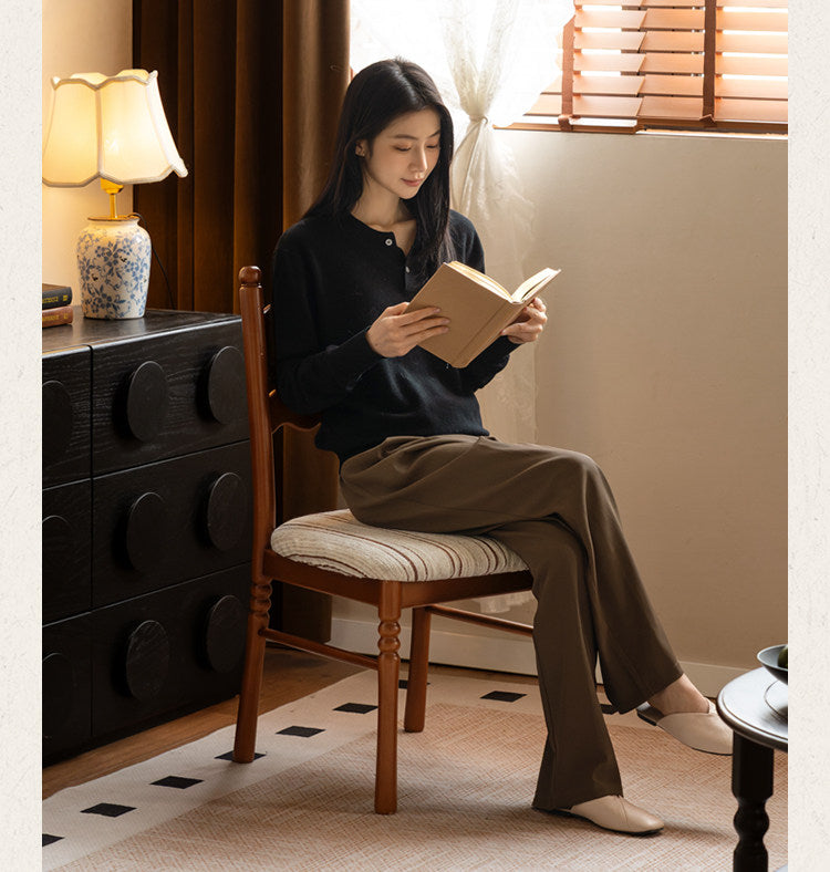 4 pcs-Beech, Ash Solid Wood French Retro Chair with Removable Washable Cushion