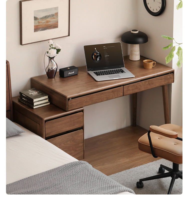 Black walnut solid wood integrated desk with drawer