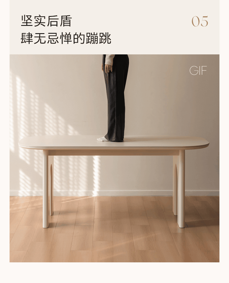 Rubber Solid Wood Cream Style Rock Plate Dining Table