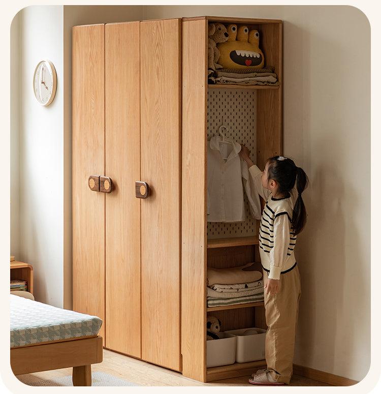 Oak Solid Wood Children's Wardrobe with Desk