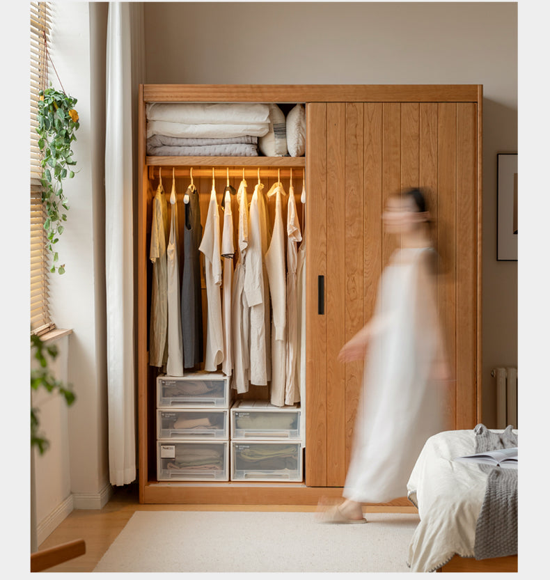 Cherry wood retro wardrobe sliding door: