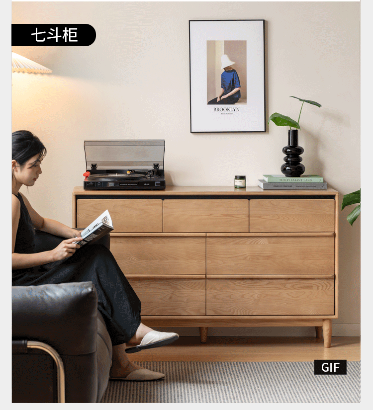 Ash Solid Wood Modern Drawer Cabinet