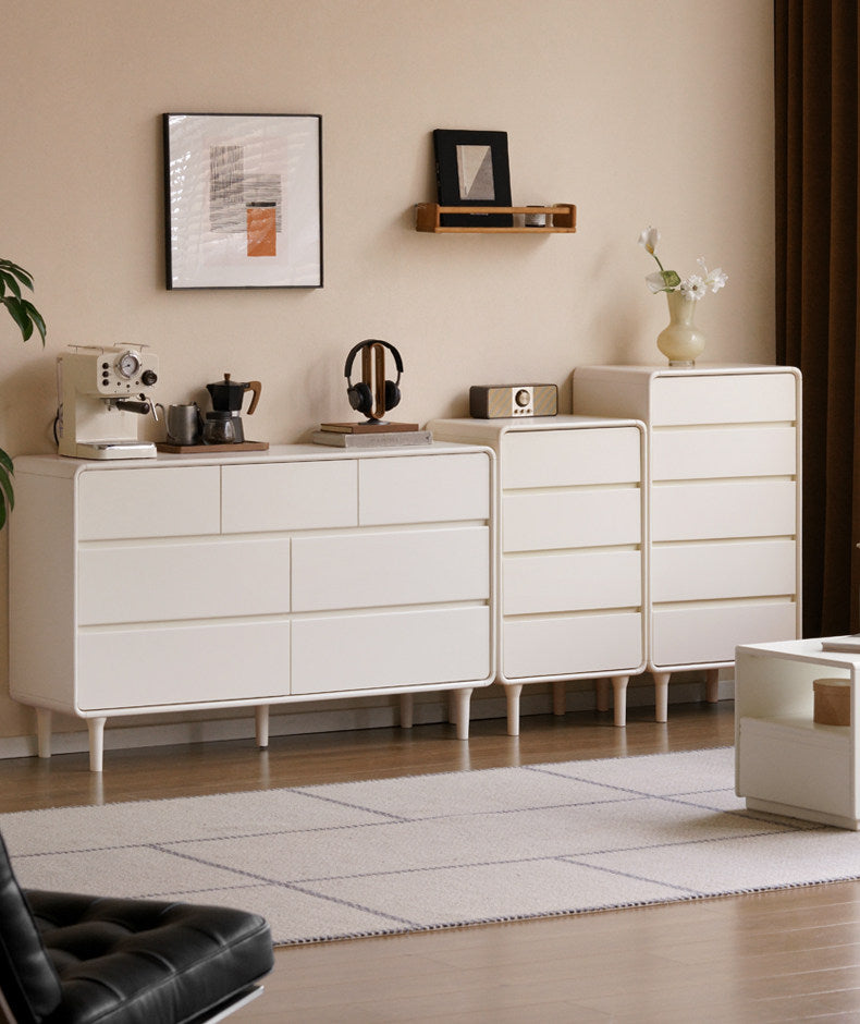 Tulipwood Solid Wood, Solid Rubberwood  Milky Cream Style Chest of Drawers