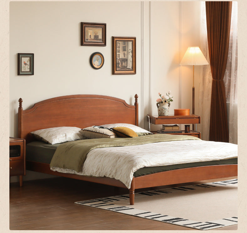 Poplar, Cherry Solid Wood French Retro Large Board Bed