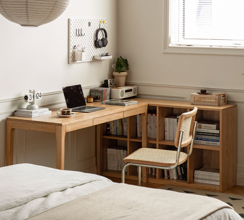 Oak, Beech Solid Wood Shelves Office Desk