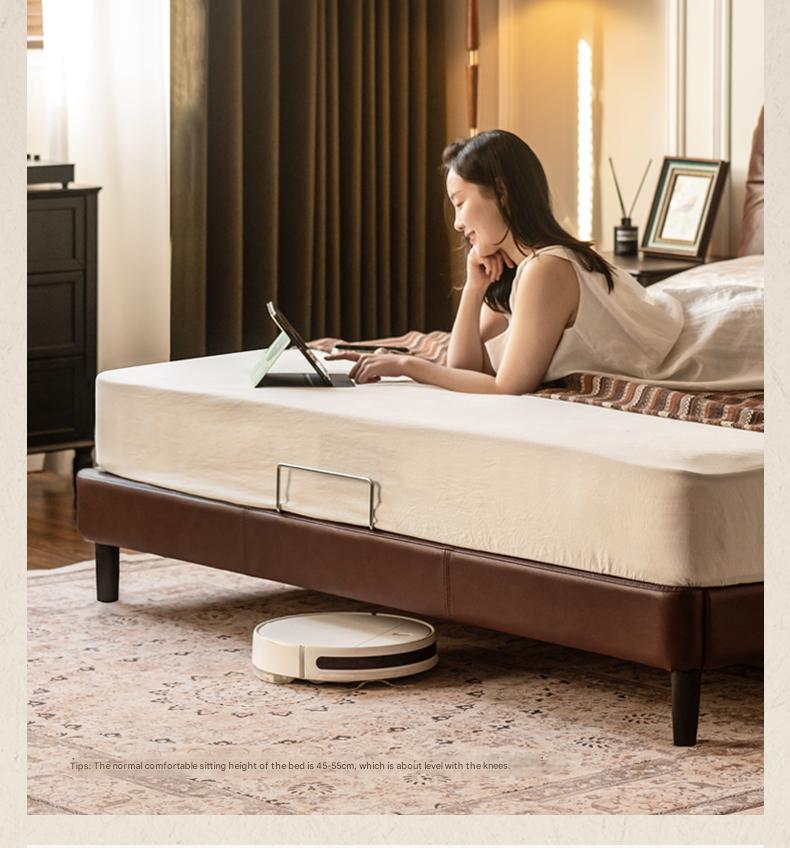 Genuine Leather Art Deco Tufted Platform Bed