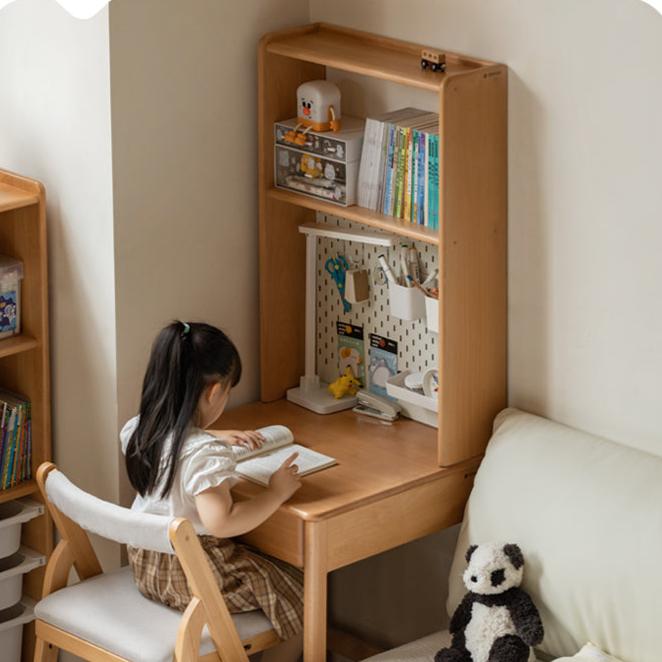 Beech solid wood children's desk bookshelf integrated