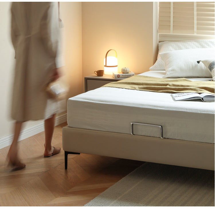 Technology Fabric platform bed, headboard-free bed Cream Style