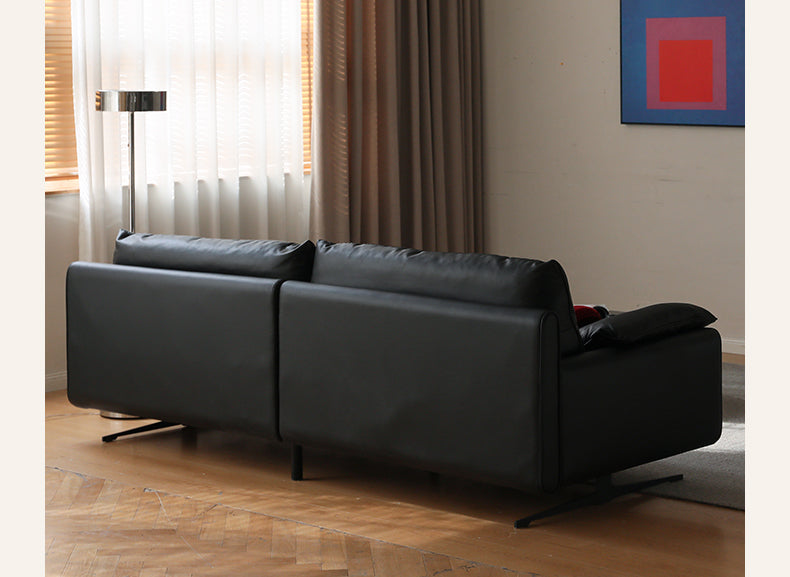 Leather sofa cowhide straight black Italian sofa