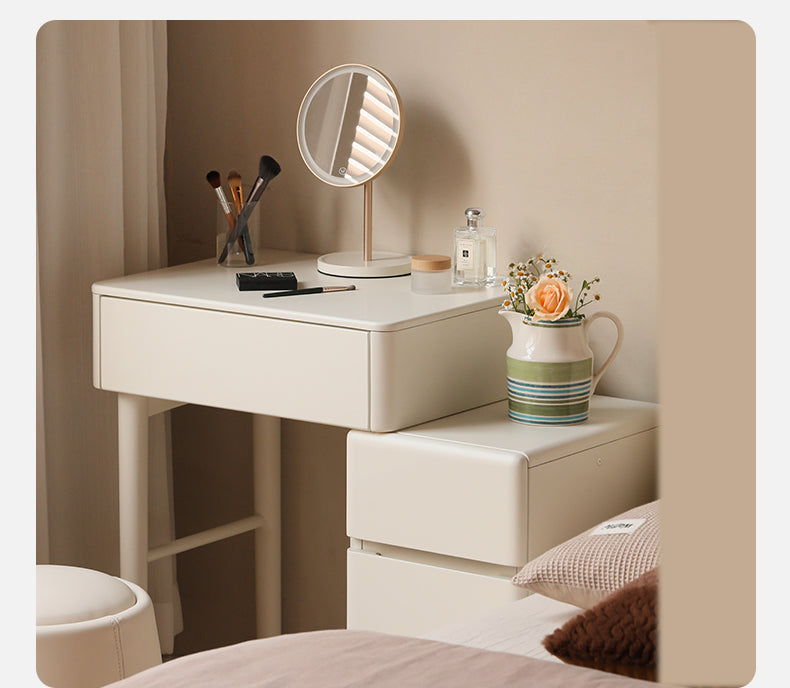 Poplar solid wood telescopic small dressing table integrated white cream style "