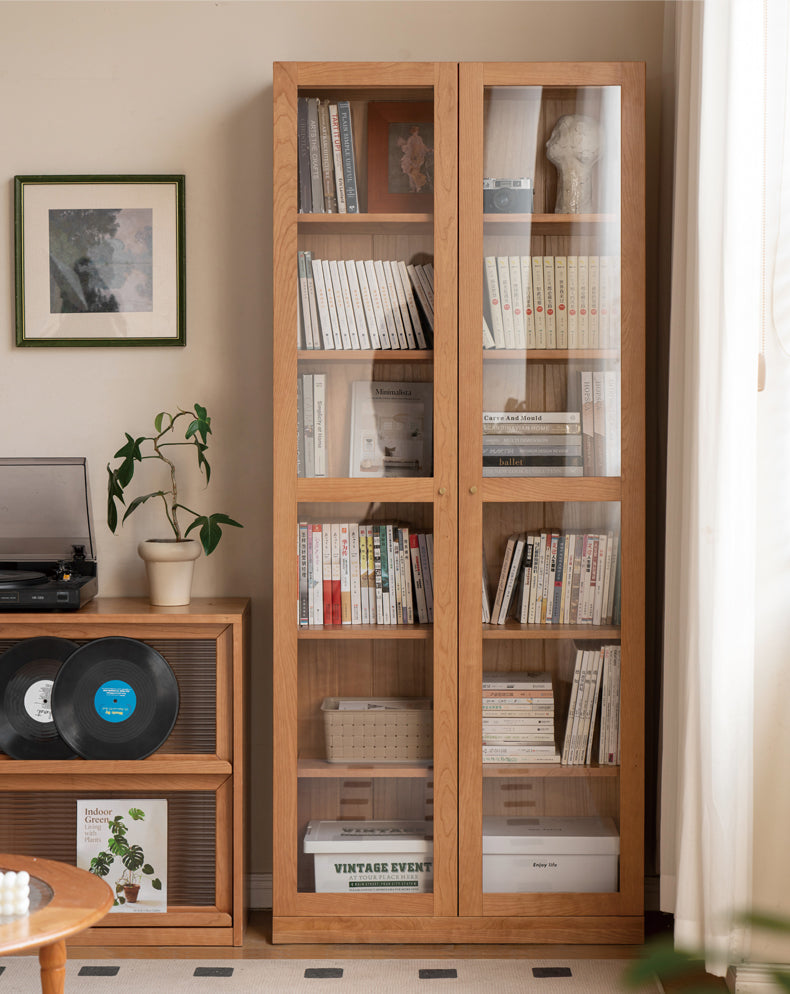 Cherry wood solid wood bookcase floor-standing free combination bookshelf<