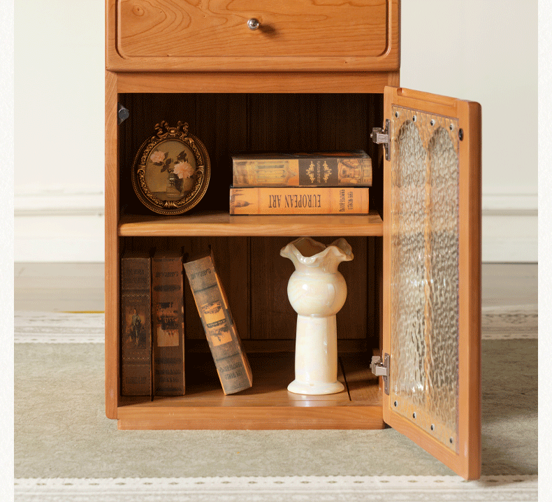 Cherry Solid Wood French Country Writing Desk with Bookshelf Hutch and Cane Door Cabinet