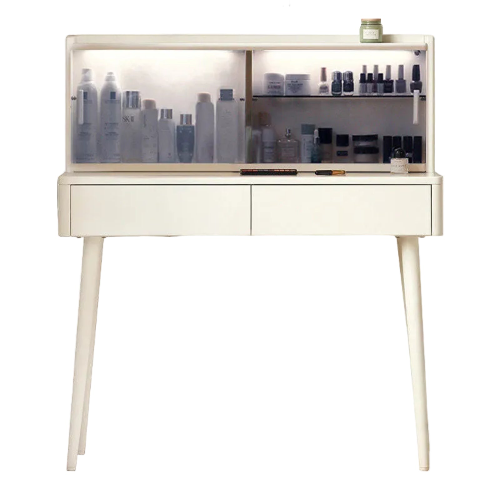 Solid RubberWood Telescopic Vanity Table + LED Makeup Mirror