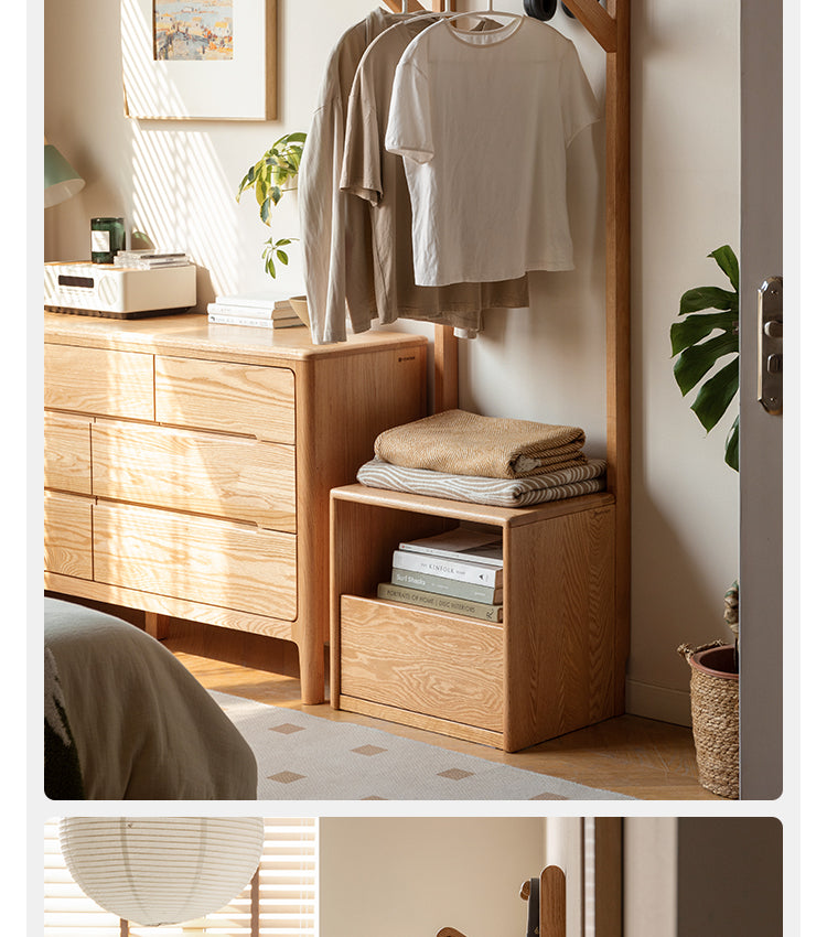 Oak, Birch Solid Wood Nordic Floor Storage Clothes Rack<