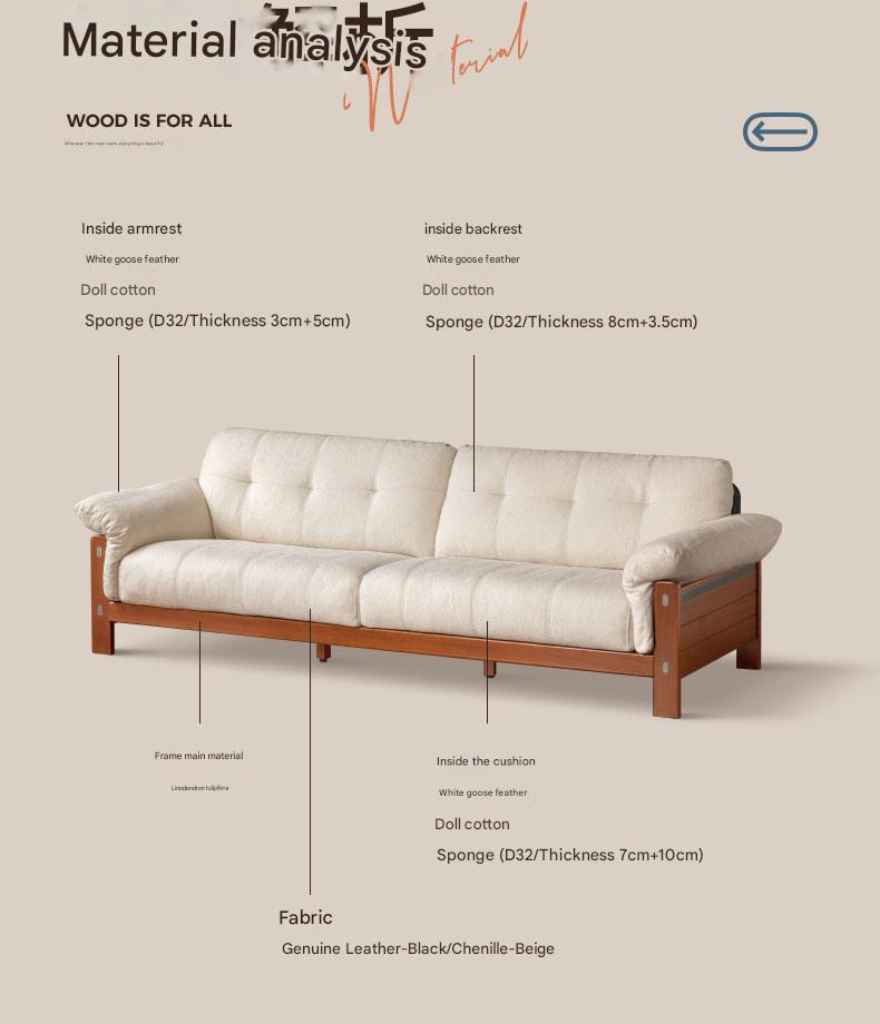 Poplar solid wood antique style Bauhaus high backrest sofa