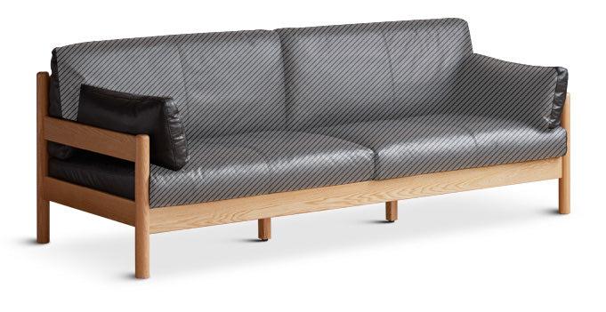 Oak Solid Wood Modern Leather Sofa