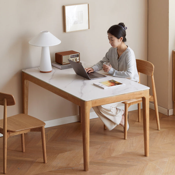 Solid RubberWood Rock Plate Modern Dining Table