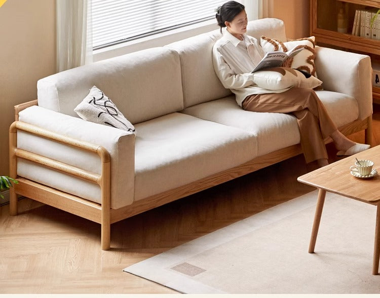 Oak Solid Wood Modern Straight Fabric Sofa