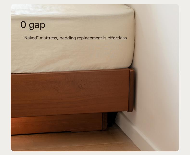 Poplar Solid Wood Retro Platform Box Bed, Headboard-Free Bed with light