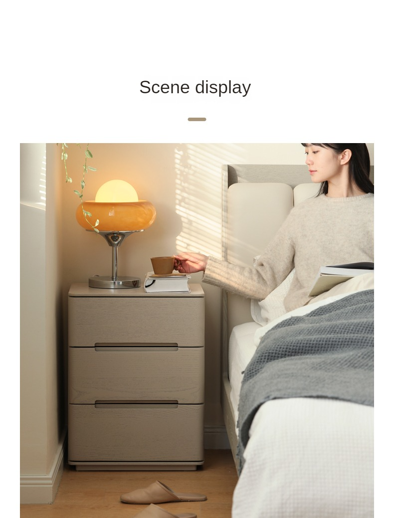 Oak Solid Wood Bedside Cabinet Light Luxury nightstand"