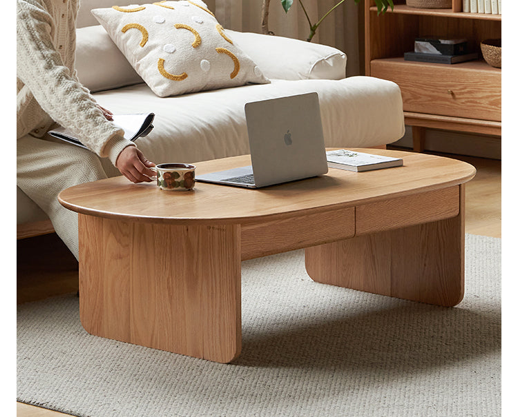 Oak solid wood rock board  low coffee table with drawer