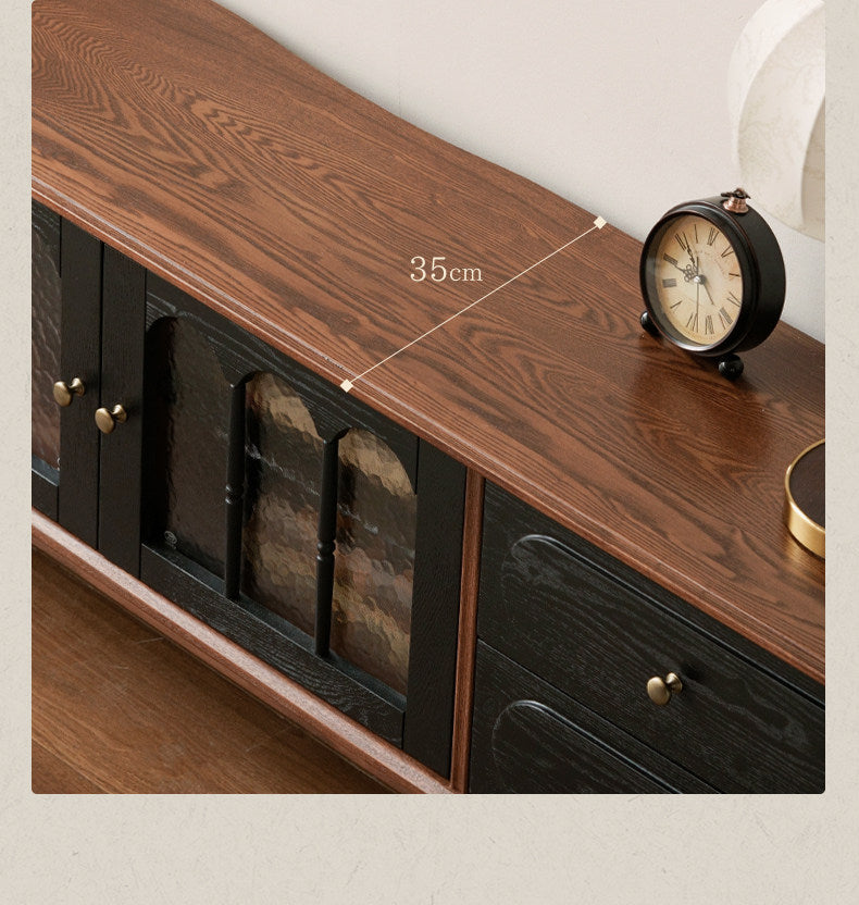 Black Walnut, Ash Solid Wood TV Cabinet with Integrated Storage, Vintage Style Floor Cabinet