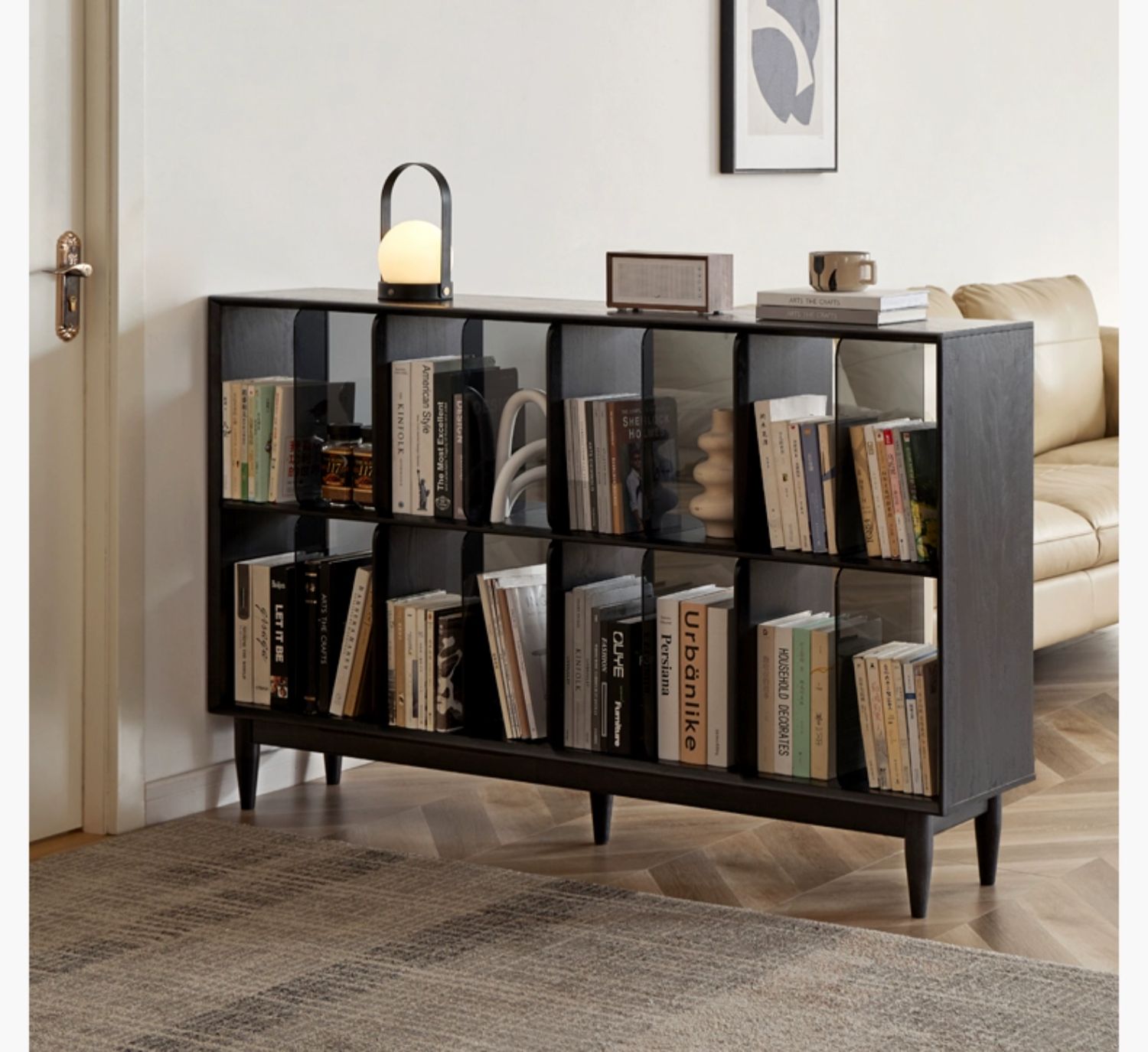 Oak Solid Wood Black Modern Bookcase -