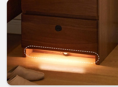 Smart nightstand Black walnut solid wood wireless charging with lock-