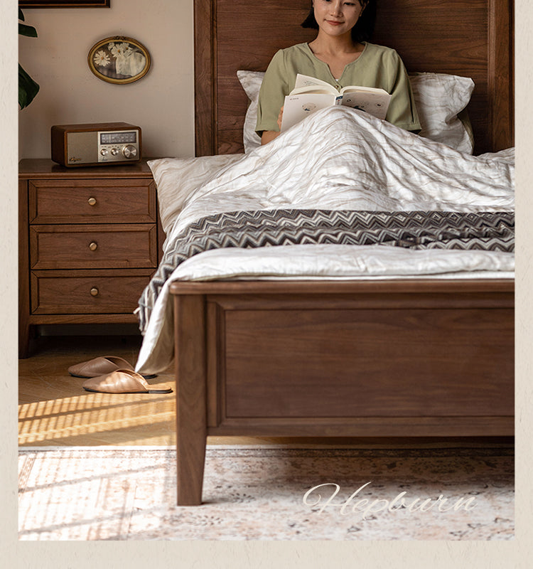 Black walnut solid wood American retro bed<