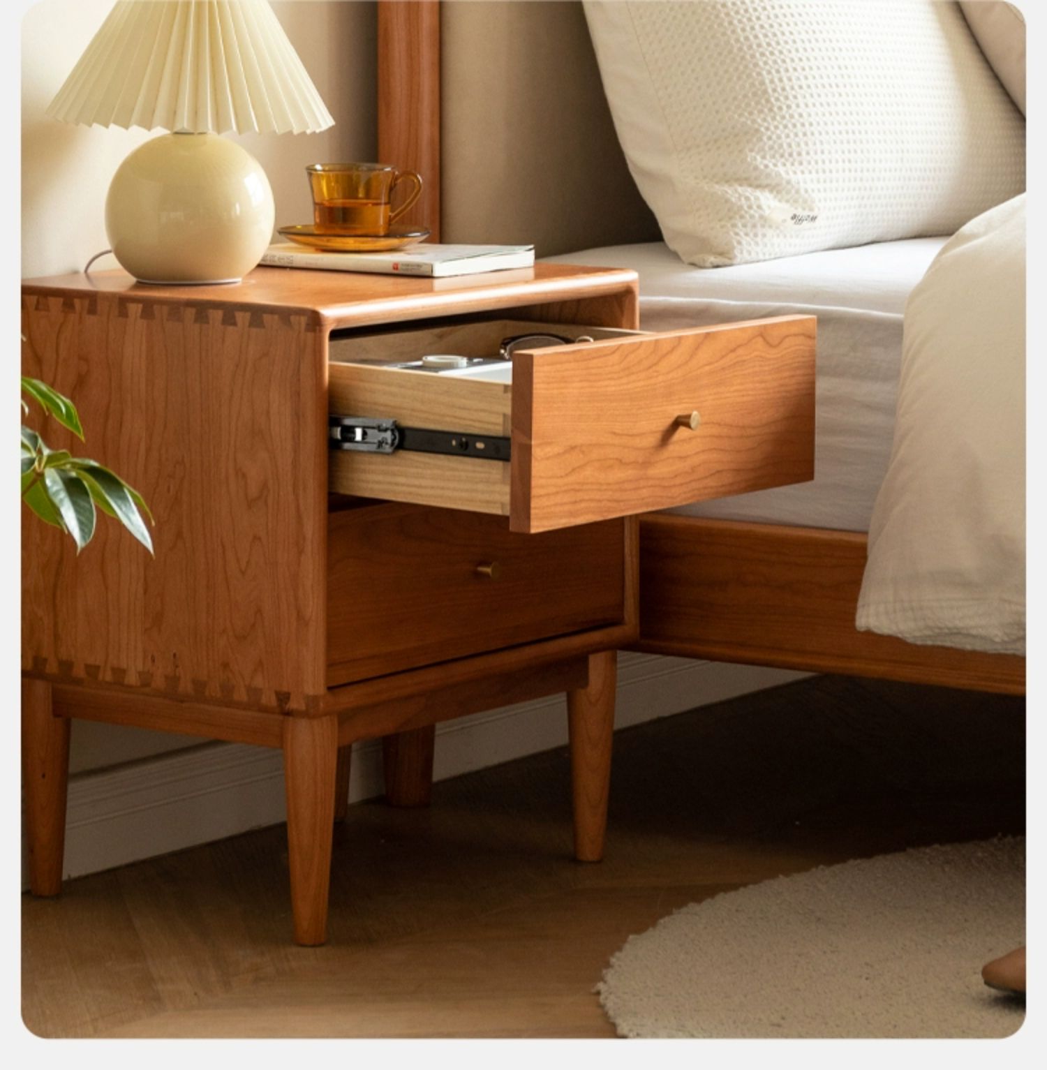 Cherry wood, Ash solid wood nightstand"