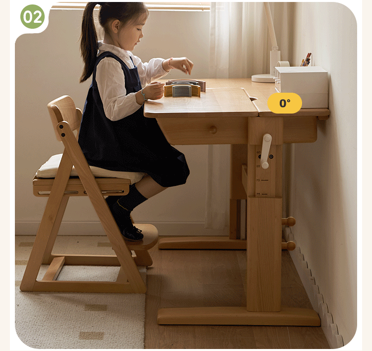 Beech Solid Wood lifting kids table with self/chair/high shelf-