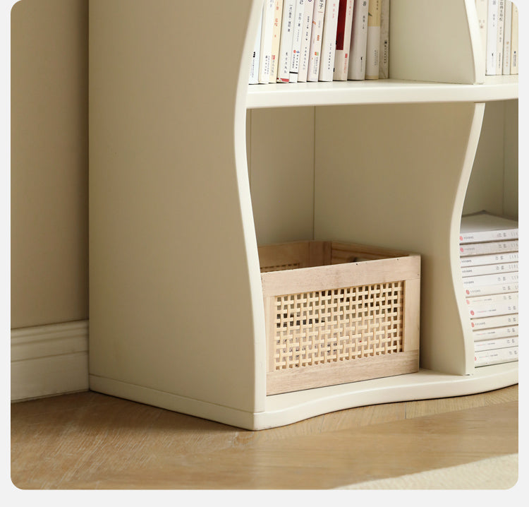 Oak Solid Wood Bookcase,Cream White Floor to Floor Standing Cabinet