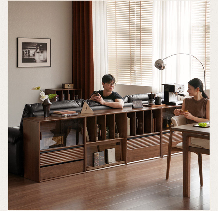 Golden Sandalwood Solid Wood Wall-Mounted Bookcase with Free Combination Grid Design