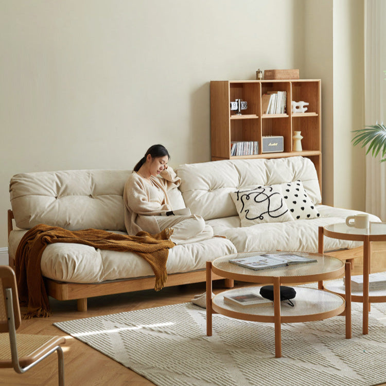 Oak Solid Wood Modern Nordic Suede Cloud Sofa