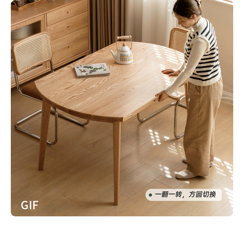 Oak Solid Wood Folding Round Dining Table