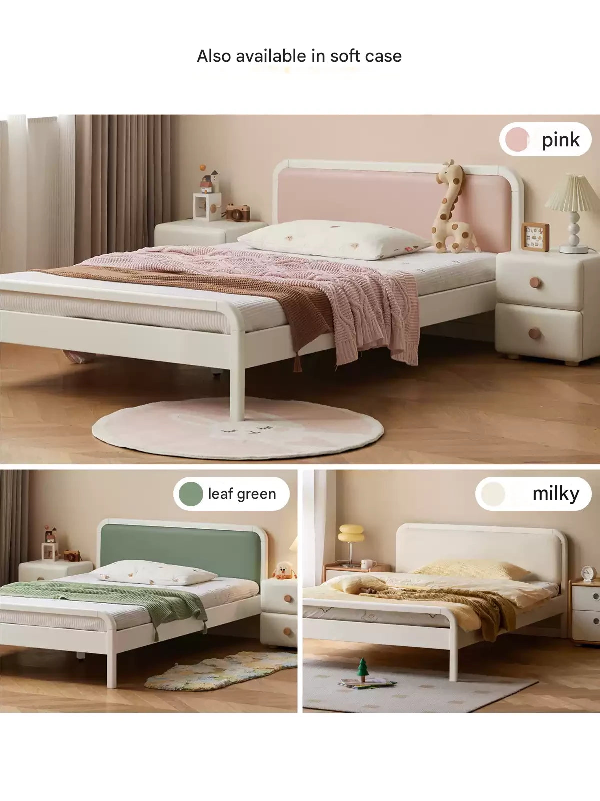 Rubber wood, Poplar Solid Wood Children's Bed Cream Soft Bag Headboard<